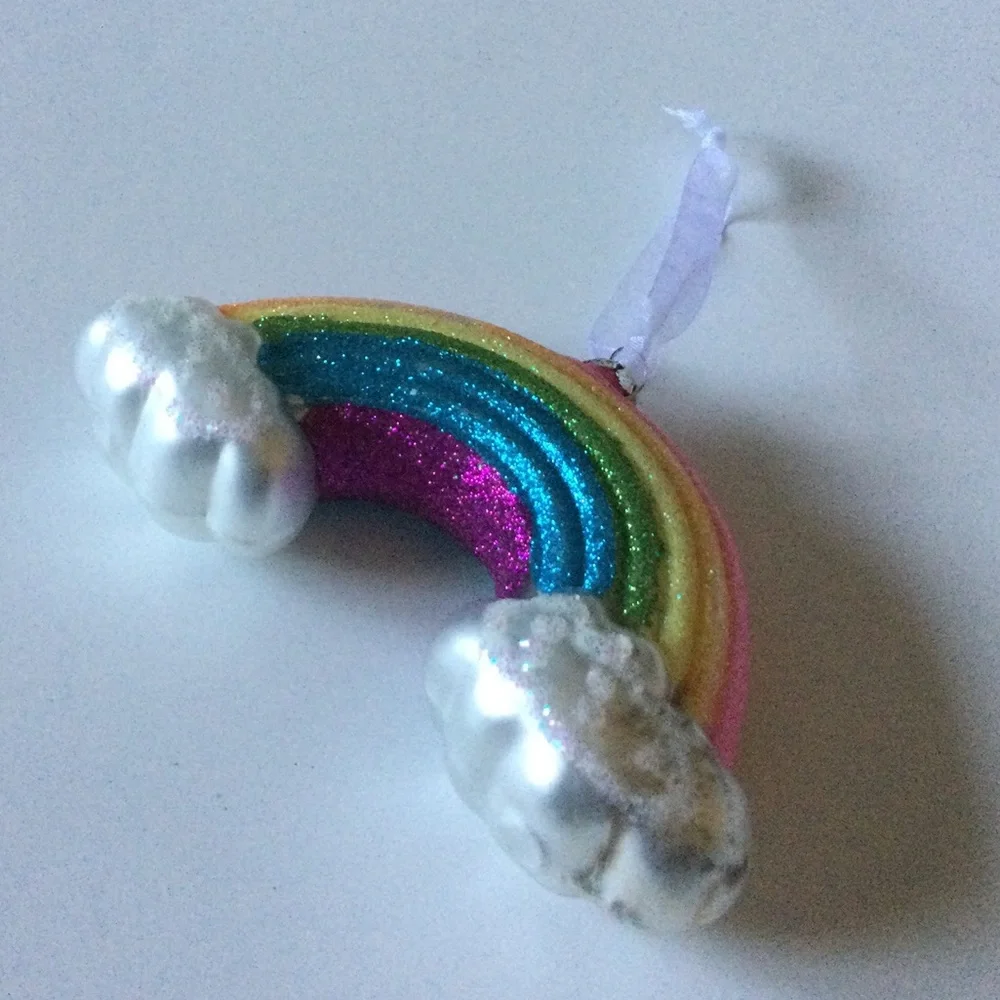 CODY FOSTER GLITTER RAINBOW AND CLOUDS GLASS ORNAMENT NEW
